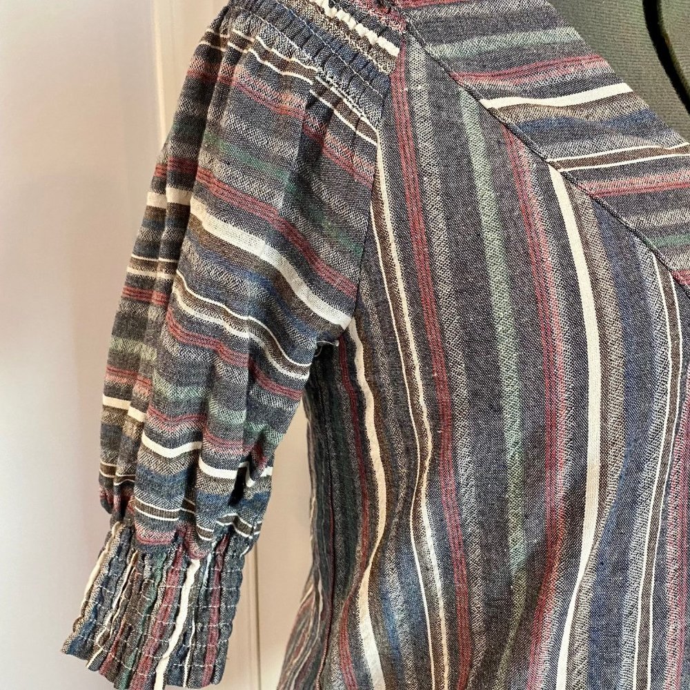 Denim Straight Cut Smoked Puff Sleeve Dress